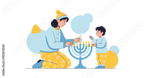 Joyful Family Lighting Hanukkah Candles Together Creating Warm Memories