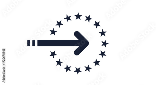 Minimalist icon showing a bold arrow pointing into a circle of stars representing entry, integration, or moving into a specific zone.