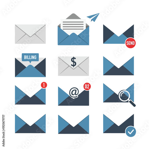 Email icons set communication symbols mail and messaging