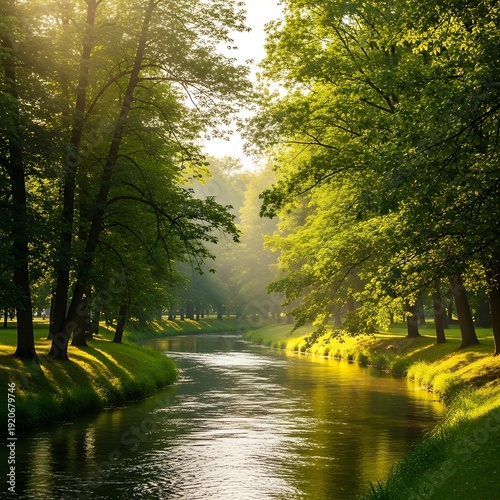 Wallpaper Mural Serene River Flowing Through Lush Green Forest. Torontodigital.ca