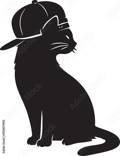 Stylish Cat Wearing Baseball Cap Silhouette – Cool Urban Pet Vector Illustration