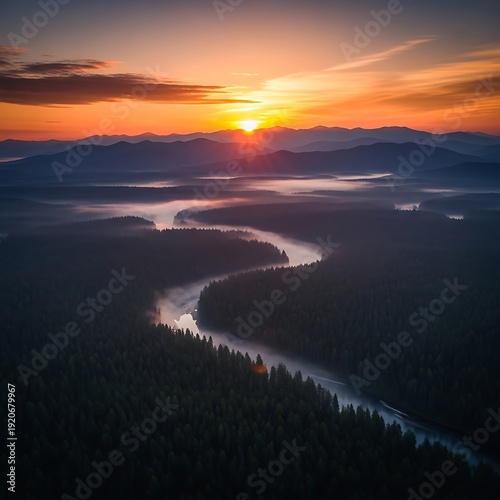 Wallpaper Mural Serene river landscape at sunrise or sunset. Torontodigital.ca