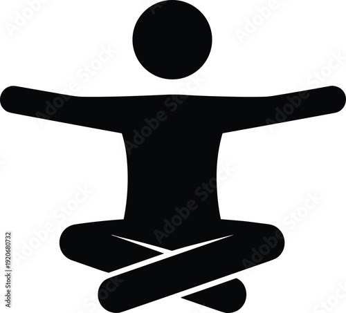 Meditation silhouette icon isolated on white background, yoga lotus pose symbol illustration, mindfulness relaxation wellness vector design concept