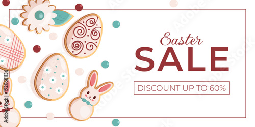 Easter Banner. Easter sale banner featuring bunny and egg-shaped cookies. Template