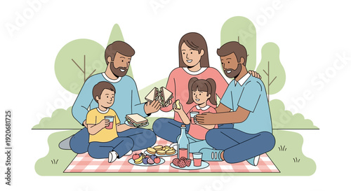 Joyful Family Picnic In A Lush Green Park Setting Sharing Delicious Food Together