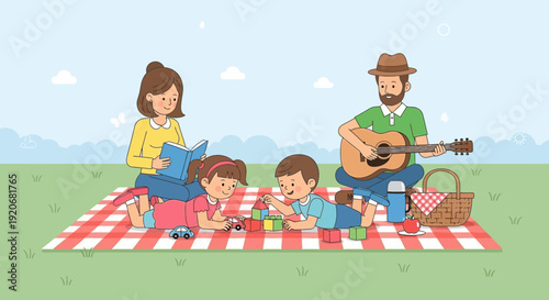 Joyful Family Picnic Outdoor Activity With Music And Games