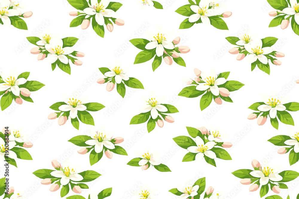 Flowers and leaves arranged in a pattern on a white background showing simple elements of nature in a design