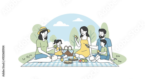 Joyful Family Picnic Outdoors In Sunny Summer Park