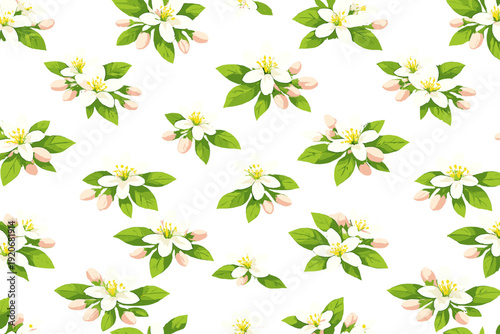 Flowers and leaves arranged in a pattern on a white background showing simple elements of nature in a design