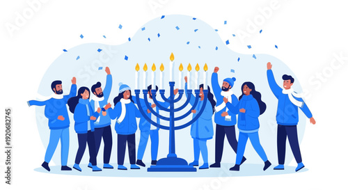 Joyful Hanukkah Celebration With Festive Confetti And A Menorah