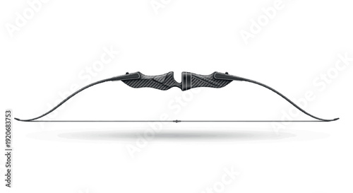 A detailed front view of a modern, sleek recurve bow on a plain white background, showcasing its intricate design and functionality for archery practice or competition