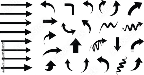 Collection of black arrows in different styles and directions