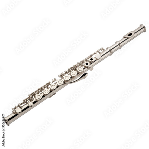 Silver flute musical instrument wind instrument isolated on a transparent background