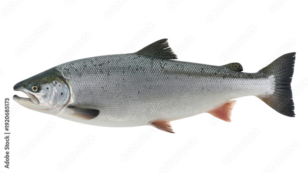 Obraz premium Silver salmon fish on white background silver fish isolated on a transparent background