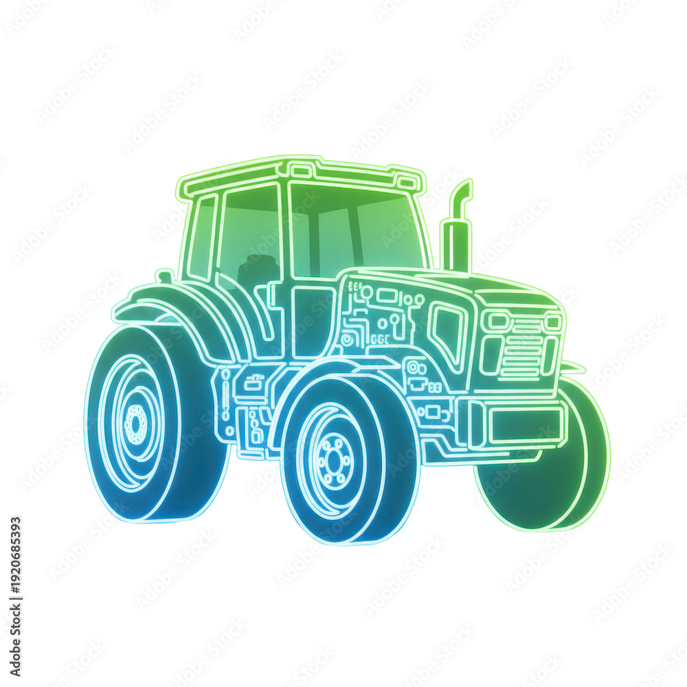 Obraz premium Neon tractor outline with green and blue gradient