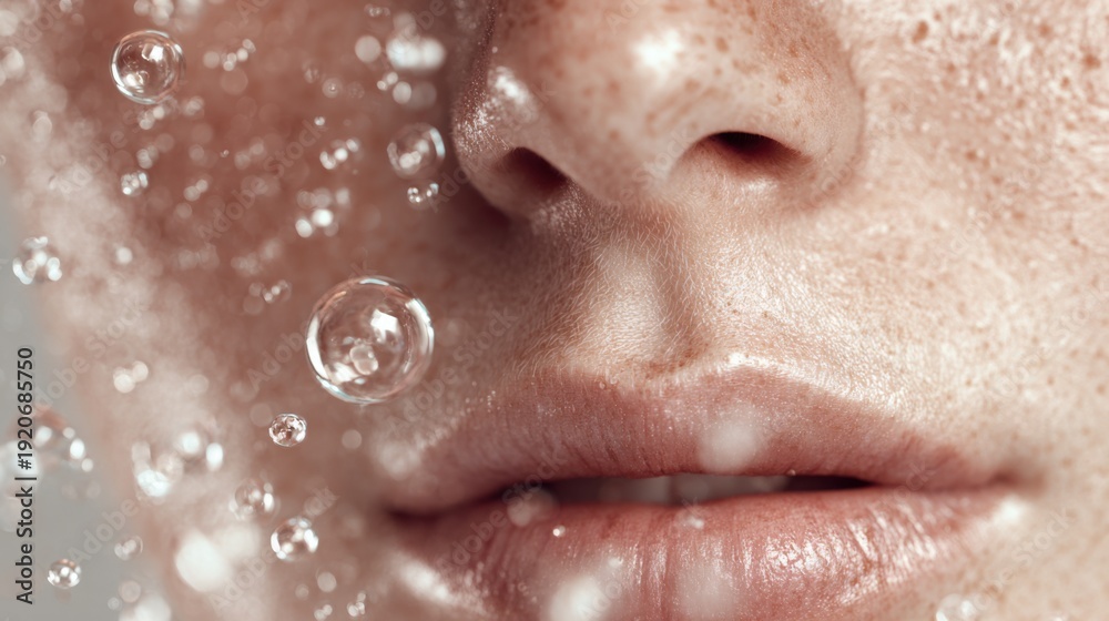 Fototapeta premium Extreme close-up of woman's face with water droplets
