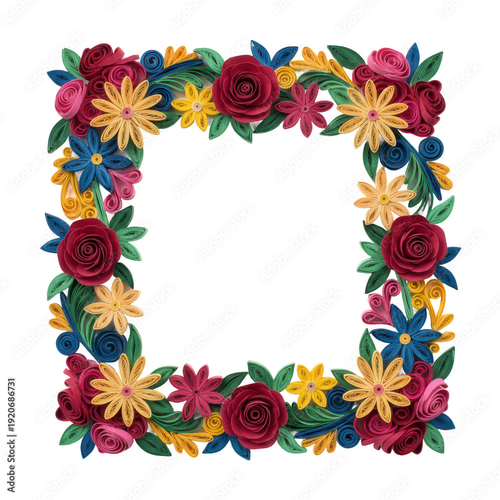 Obraz premium Quilling flower frame isolated on black background