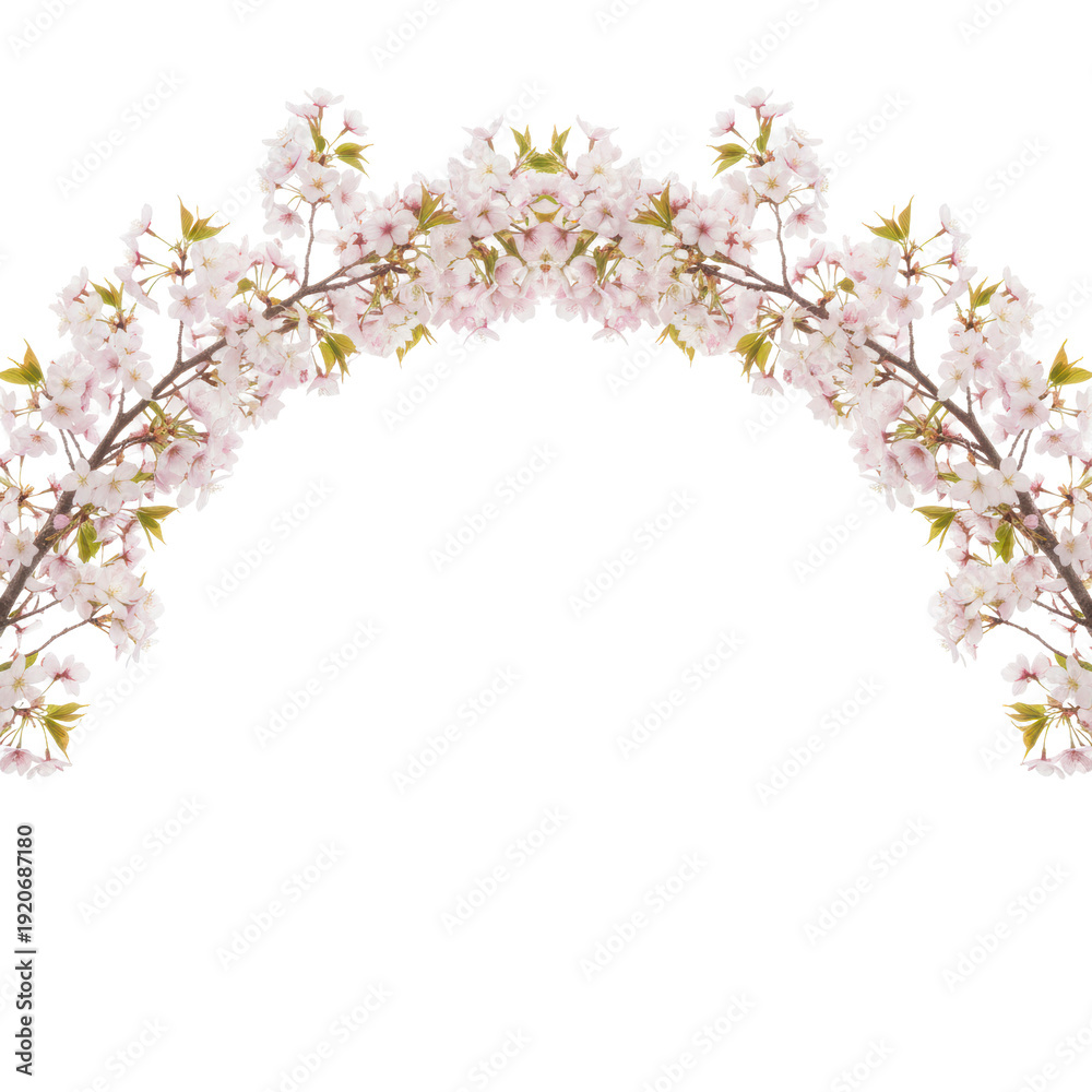 Obraz premium Cherry blossom arch border with black background