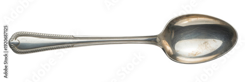 Vintage silver spoon with ornate handle antique metal isolated on a transparent background