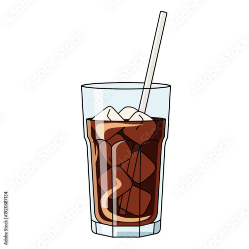Refreshing Iced Coffee with Ice Cubes and Straw in Tall Glass