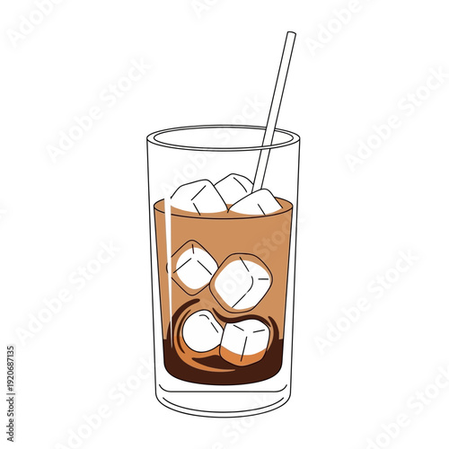 Refreshing Iced Coffee with Ice Cubes and Straw in Tall Glass