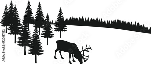 Elk grazing in a snowy forest landscape
