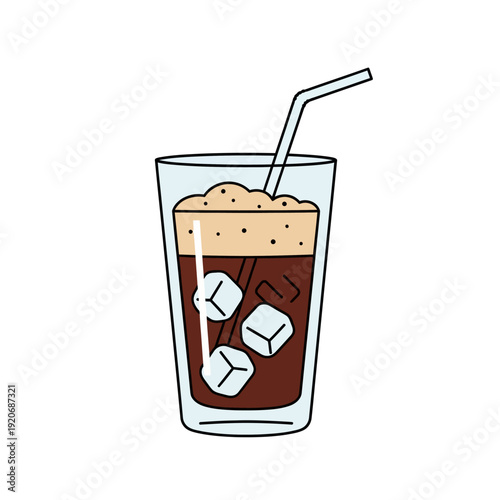 Refreshing Cold Brew Coffee with Ice Cubes and Straw in a Tall Glass