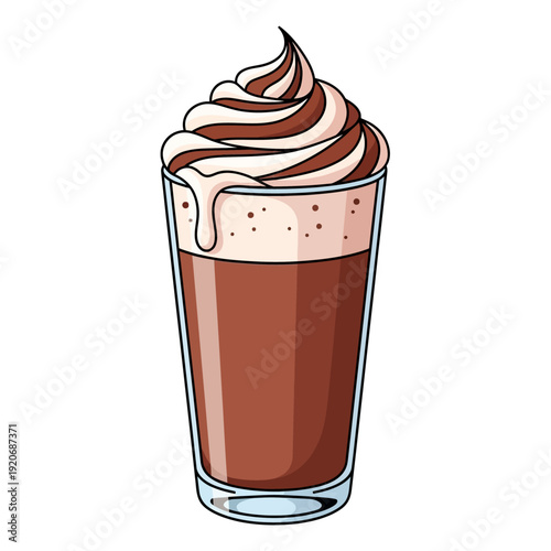 Delicious Chocolate Drink with Whipped Cream and Swirls in a Tall Glass
