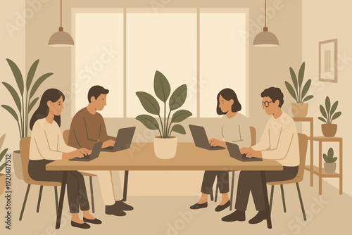 Group of people working together in a modern office setting during daytime