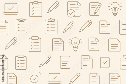 Background pattern featuring office supplies and checklists for organizing tasks and ideas in a workspace setting