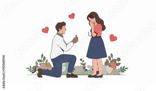 Man proposing marriage with engagement ring romantic vector illustration