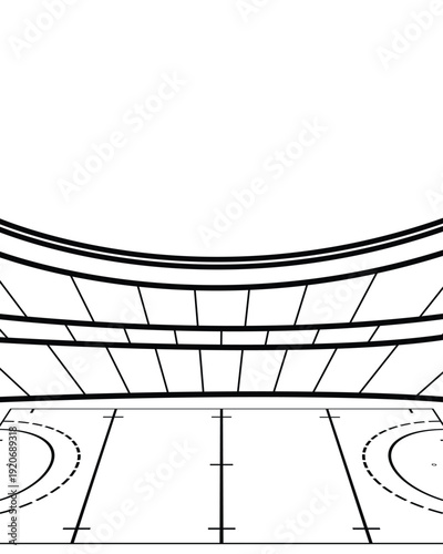 Hockey Stadium with Pavilion Concept , Black and White field Vector Illustration Abstract Editable image,