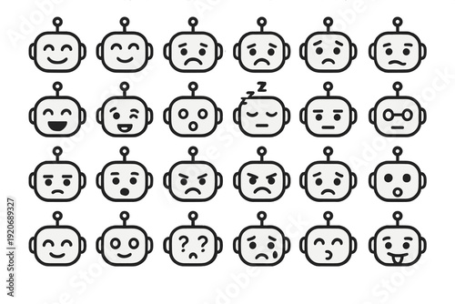 Various robot faces showing different emotions during an interactive session in a technology lab on a weekday afternoon
