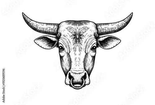 Bild auf Leinwand Vintage Engraved Bull Head with Nose Ring Detailed Retro Vector Illustration