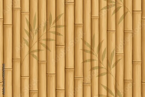 Bamboo wall with green leaves showing natural pattern and texture in simple design