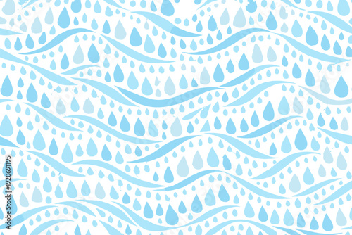 Pattern of blue water drops on a light background creating a design for various uses in textiles or digital media