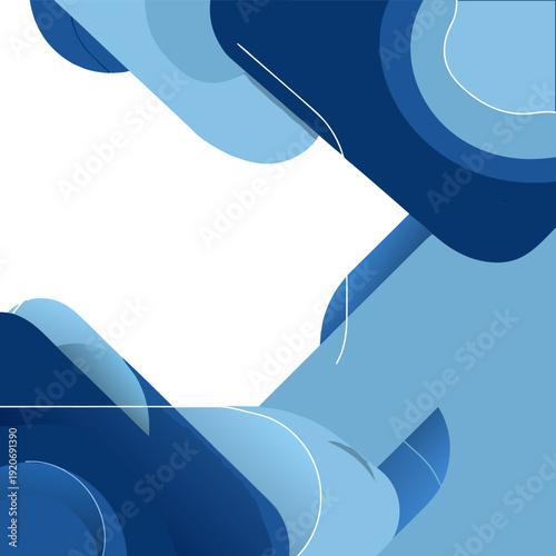 Modern robotic machine components in shades of blue, viewed from an isometric perspective, with various mechanical parts and abstract shapes.