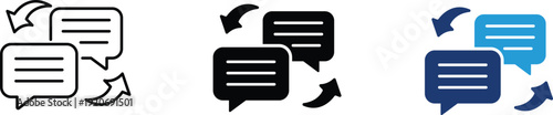 Chat bubbles with circular arrows icon showing exchange and communication flow. Business conversation illustration for instant messaging, customer support, feedback loop, data transfer