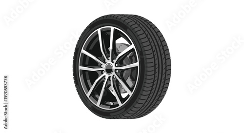 A single automotive wheel with a black tire and a shiny silver and black multi-spoke alloy rim is displayed on a plain white background.