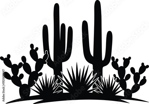 Cinco De Mayo Desert Saguaro Cactus Landscape Illustration, Silhouette, vector