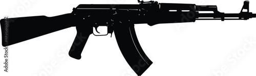 Black silhouette of an assault rifle on white background