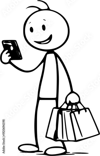 Stick figure going shopping
