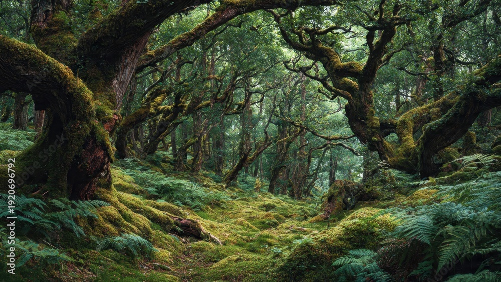 Obraz premium Enchanted Forest Scene with Mossy Trees