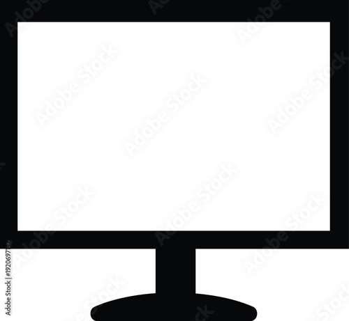 Black computer monitor outline with white blank screen display technology