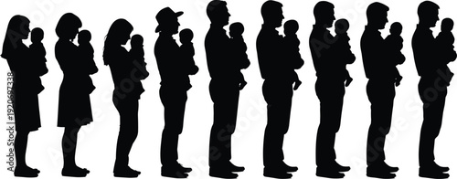 Silhouettes of adults holding babies people black