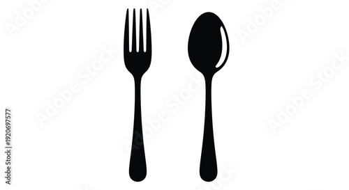 Black fork and spoon displayed side by side minimalist silhouette