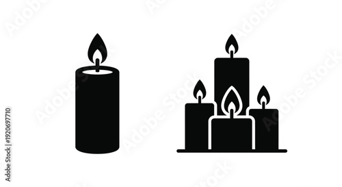 Black candle icons with flames a single and a grouping silhouette