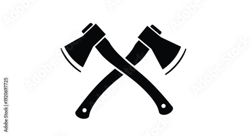 Two crossed axes forming an x shape black silhouette