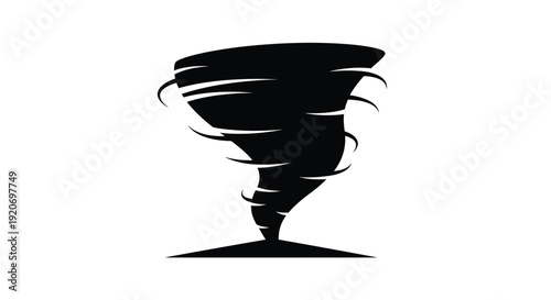 Dramatic swirling tornado shape against a white background silhouette