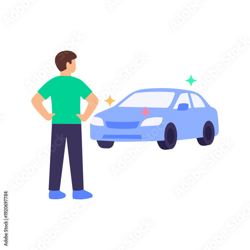 Clean Car Inspection, checking vehicle after complete cleaning, Flat vector character illustration
